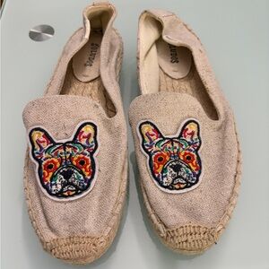 Soludos Beige Espadrilles with Colorful Dog Embroidery